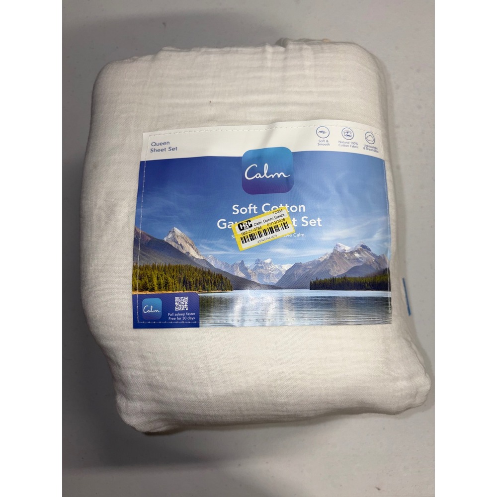 Calm Soft Cotton Gauze Queen Sheet Set White SS000456D-WHT 4 Piece Lightweight